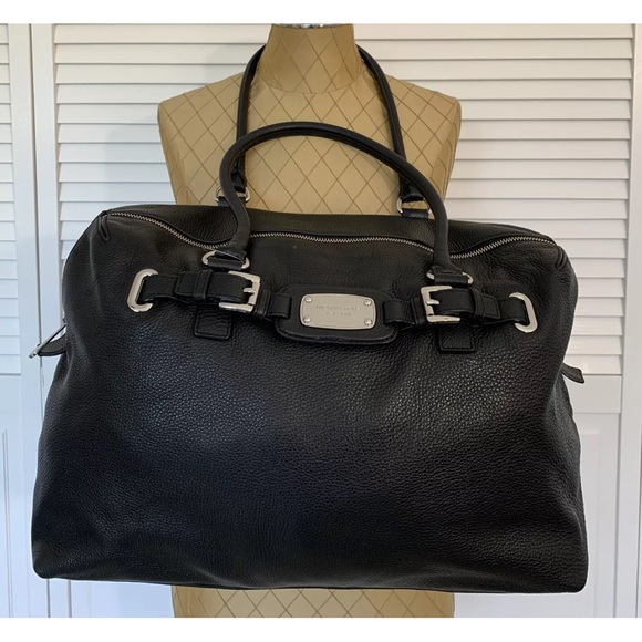 Michael Kors Unisex Weekender Black Leather Travel Bag Duffle Size 21”x13”x6” - Picture 7 of 7